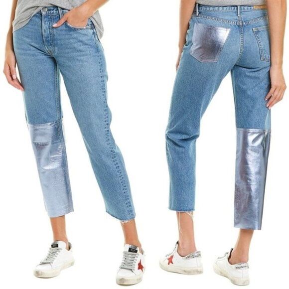 GRLFRND Helena Jean Revolve Two Face Silver Leather Splice Size 29 - Picture 1 of 10